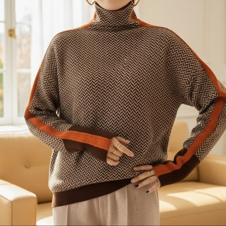 Eleanor | Premium Herringbone High Neck Sweater