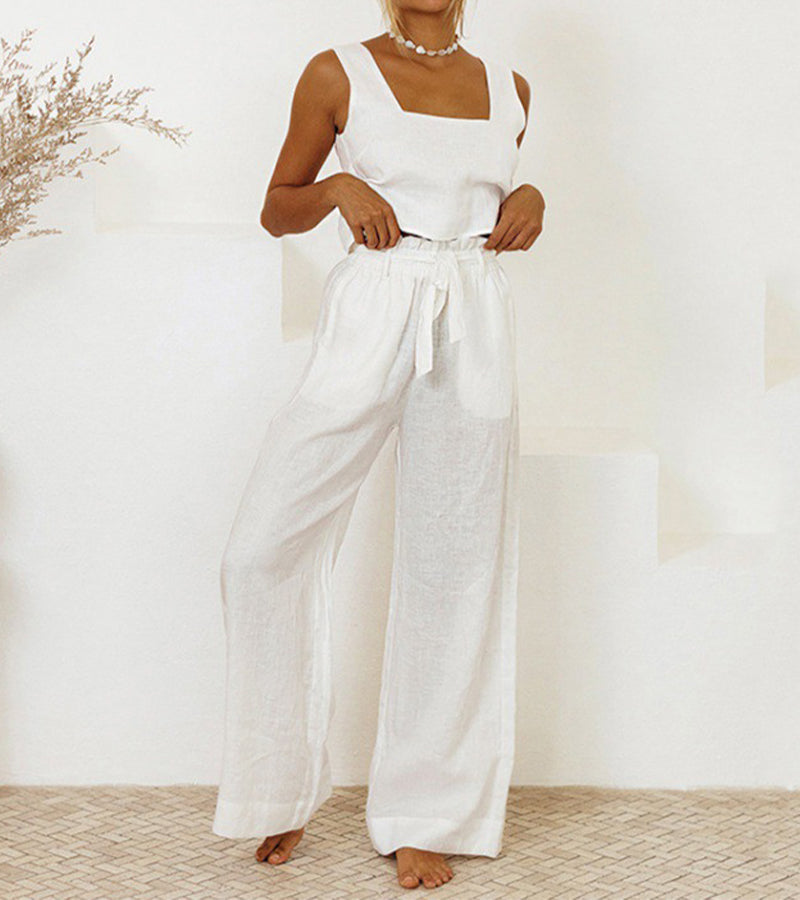 Megan - Chic Minimalist Top with Flared Trousers Ensemble