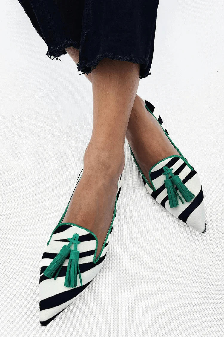 Riane™ Zebra Print Green Loafers
