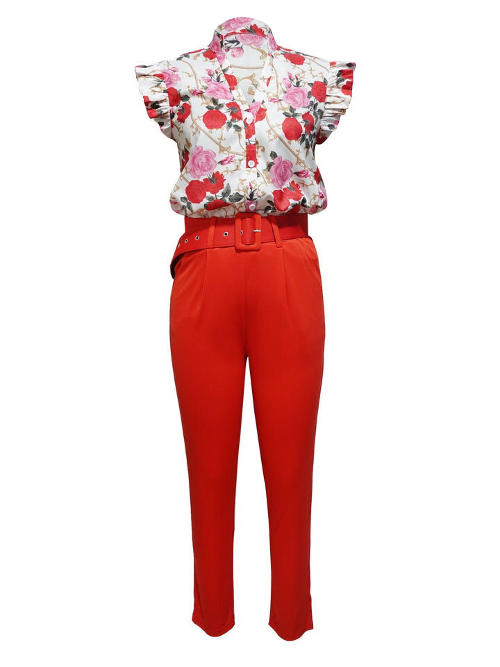 Florabel - Chic Ruffled Sleeve Ensemble