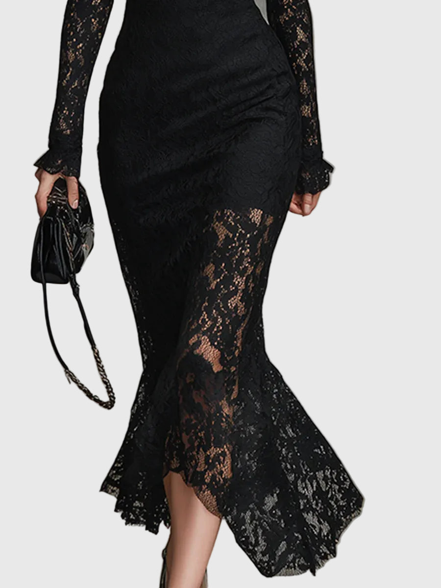 Monica | Graceful Flared Lace Maxi Gown