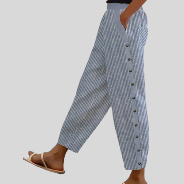 Linaya - Striped Button-Up Trousers