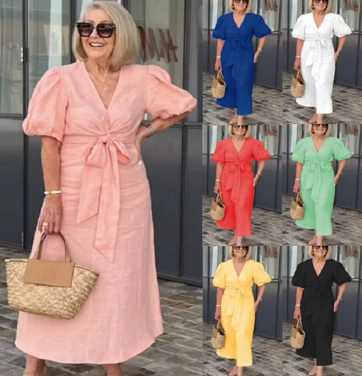 LYNORA | Chic V-Neck Midi Dress