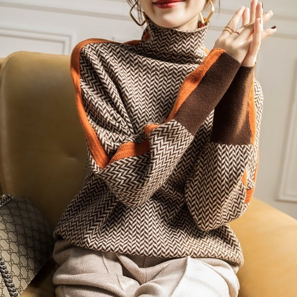 Eleanor | Premium Herringbone High Neck Sweater