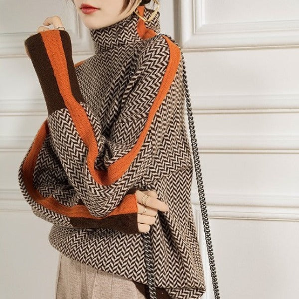 Eleanor | Premium Herringbone High Neck Sweater