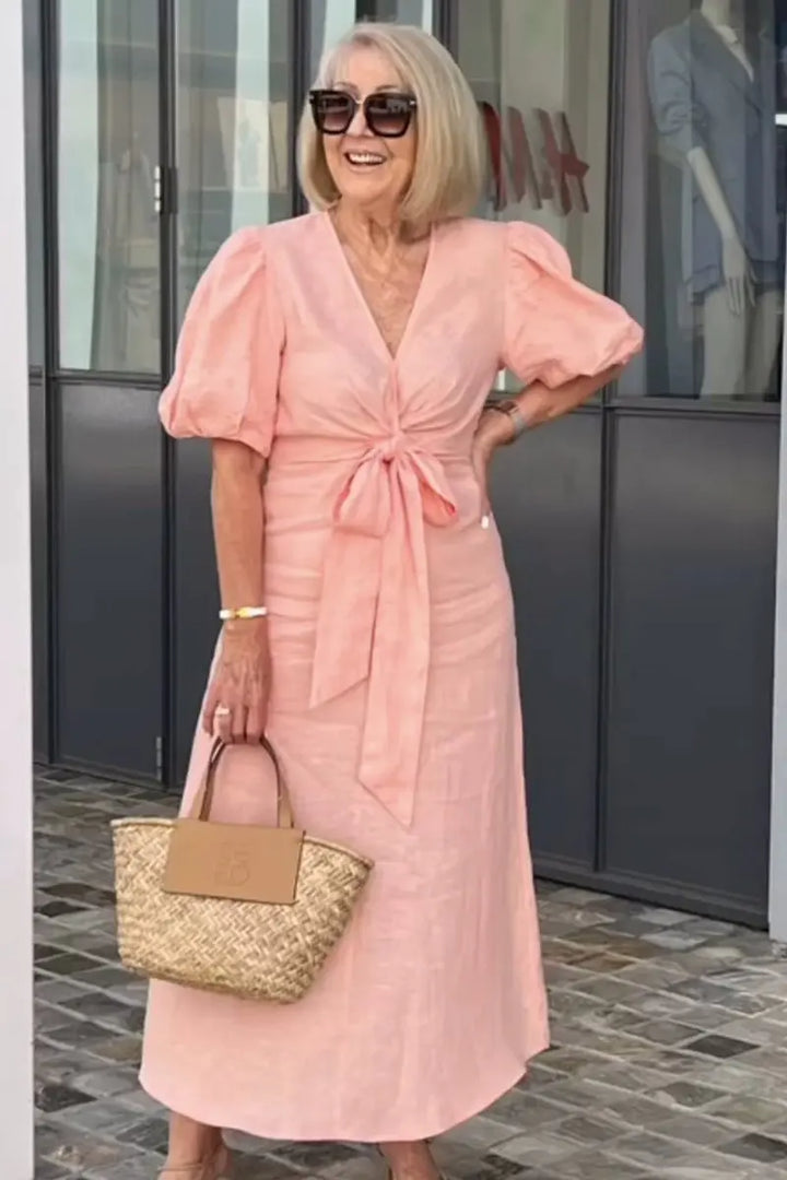 LYNORA | Chic V-Neck Midi Dress