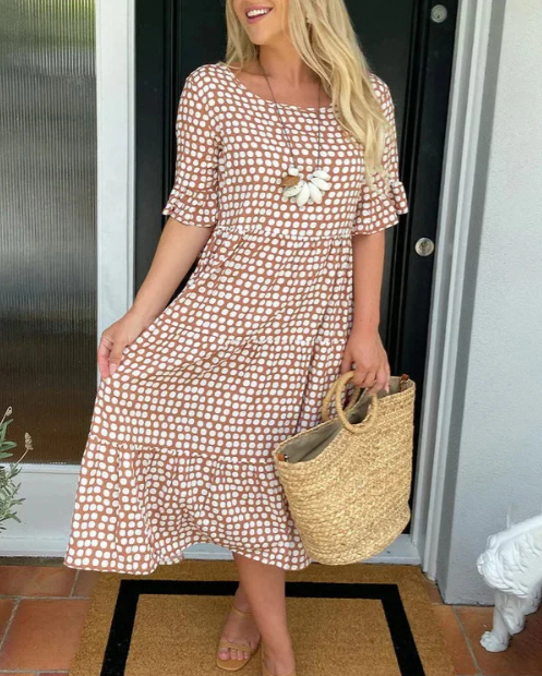ZORA | Short Sleeve Sand Midi Dress