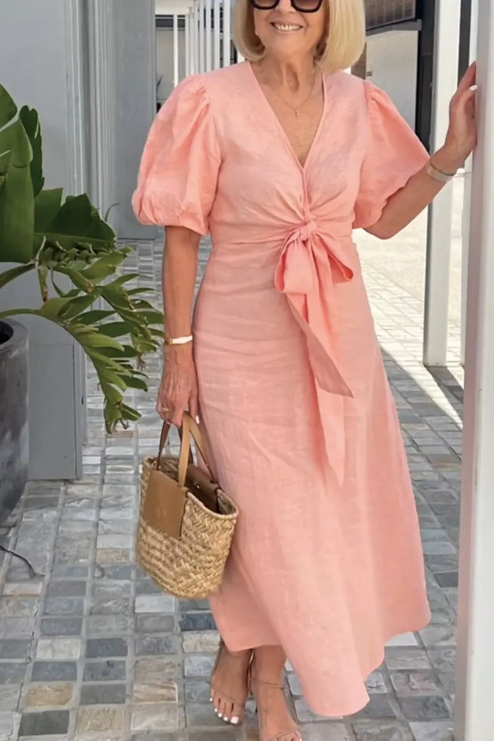 LYNORA | Chic V-Neck Midi Dress