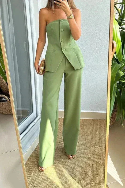 BRIA - Sleeveless Two-Piece Button-Up Set