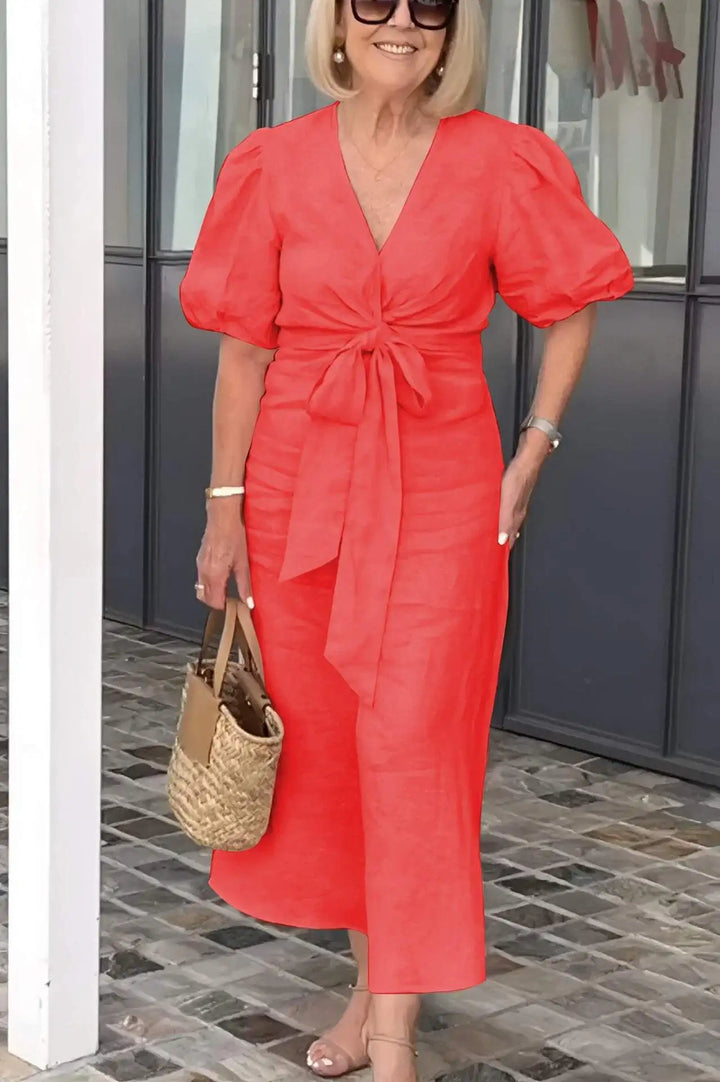 LYNORA | Chic V-Neck Midi Dress