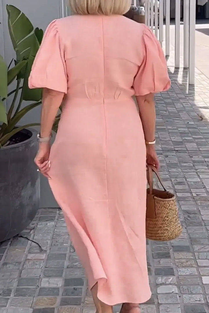 LYNORA | Chic V-Neck Midi Dress
