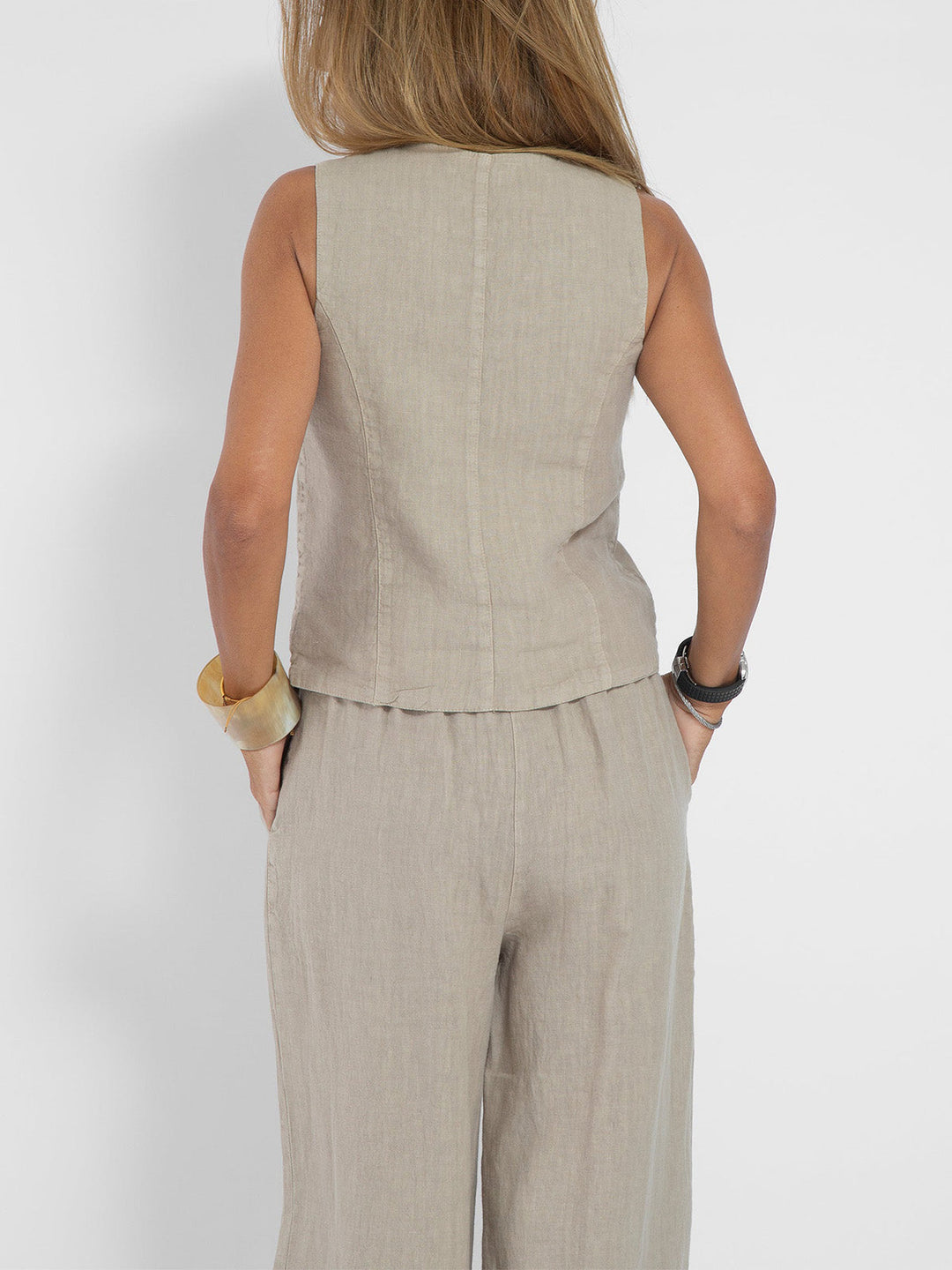 Aira - Tailored Waistcoat with Button Detail & Wide-Leg Trousers