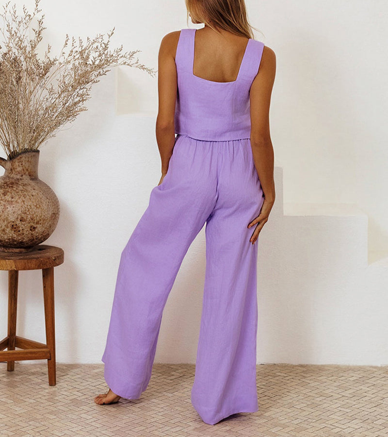 Megan - Chic Minimalist Top with Flared Trousers Ensemble