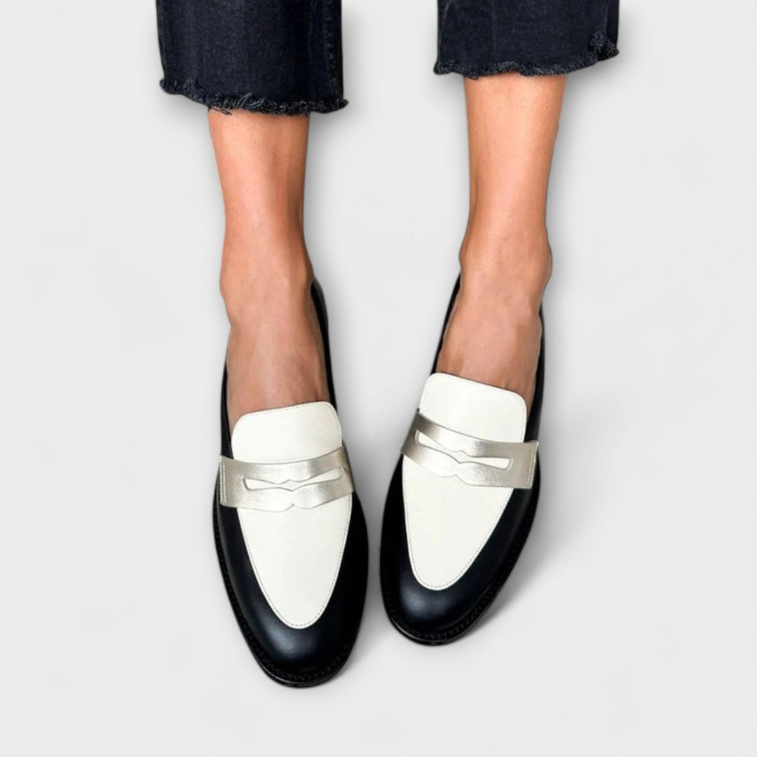 Xara™ | Sleek Metallic Black Loafers