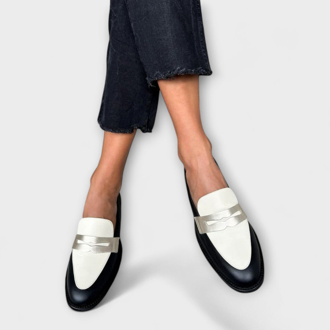 Xara™ | Sleek Metallic Black Loafers
