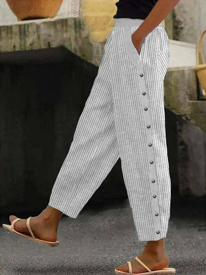 Linaya - Striped Button-Up Trousers