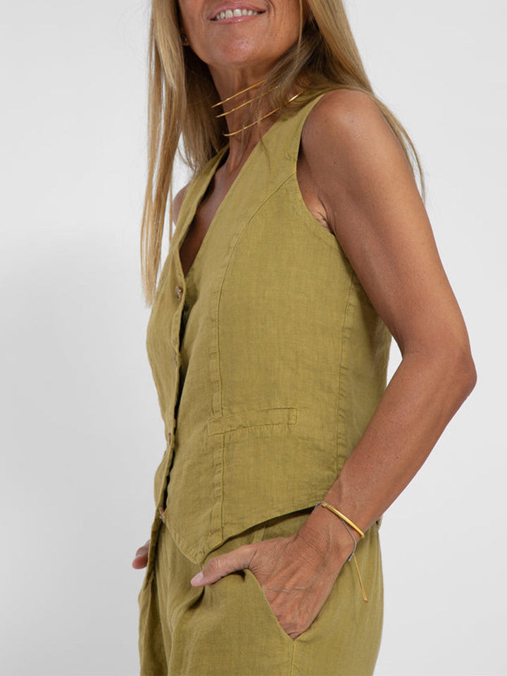 Aira - Tailored Waistcoat with Button Detail & Wide-Leg Trousers