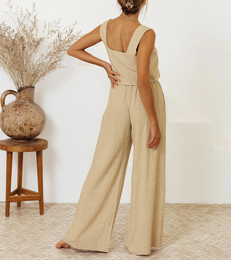Megan - Chic Minimalist Top with Flared Trousers Ensemble