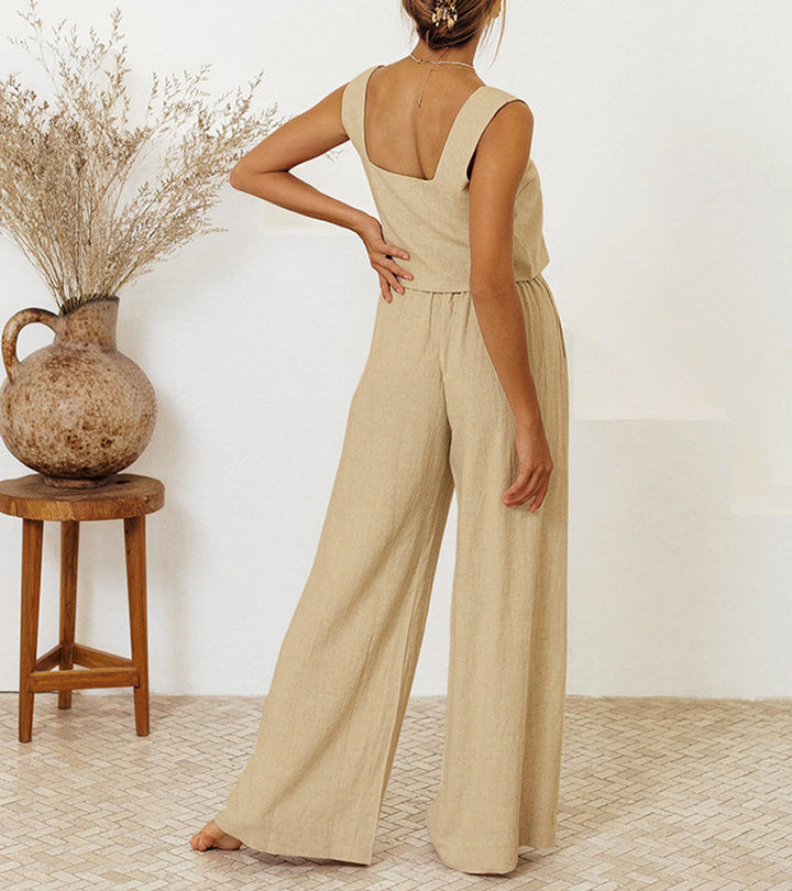 Megan - Chic Minimalist Top with Flared Trousers Ensemble